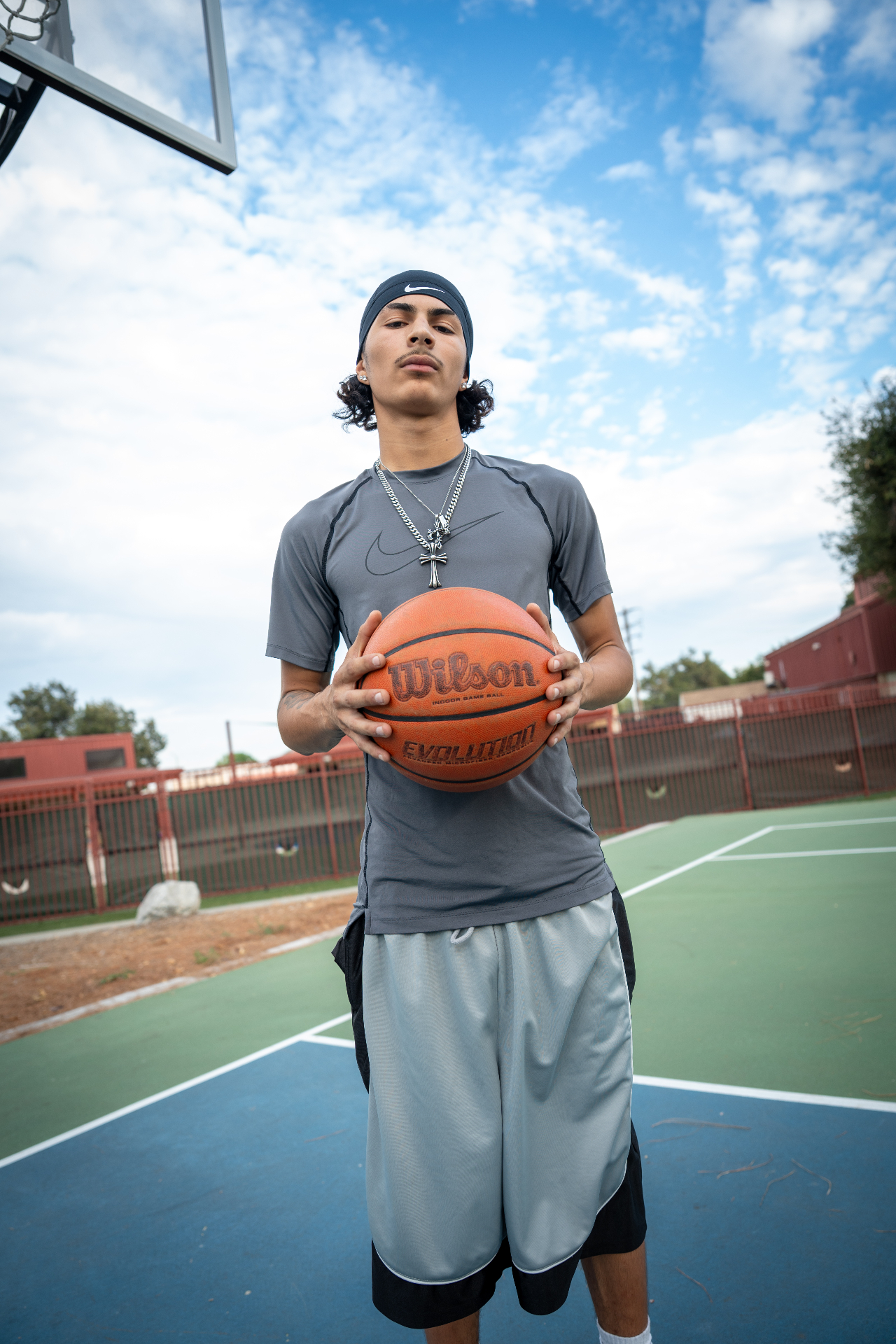 Low-angle portrait with ball